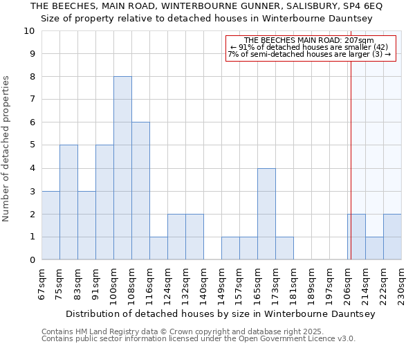 THE BEECHES, MAIN ROAD, WINTERBOURNE GUNNER, SALISBURY, SP4 6EQ: Size of property relative to detached houses in Winterbourne Dauntsey