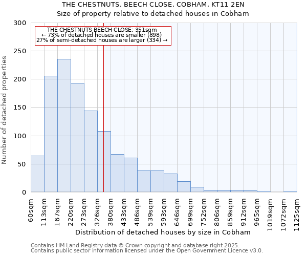 THE CHESTNUTS, BEECH CLOSE, COBHAM, KT11 2EN: Size of property relative to detached houses in Cobham