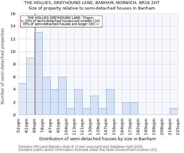 THE HOLLIES, GREYHOUND LANE, BANHAM, NORWICH, NR16 2HT: Size of property relative to detached houses in Banham