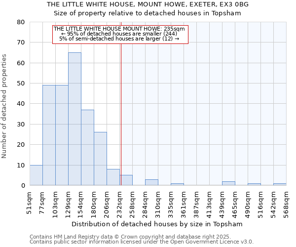 THE LITTLE WHITE HOUSE, MOUNT HOWE, EXETER, EX3 0BG: Size of property relative to detached houses in Topsham