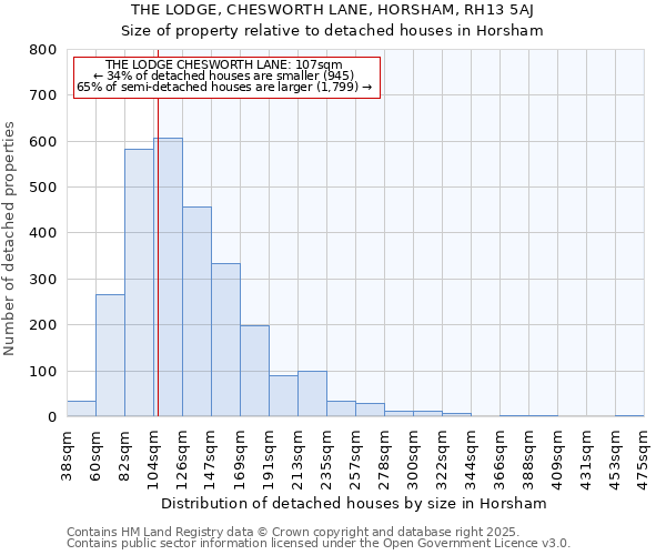 THE LODGE, CHESWORTH LANE, HORSHAM, RH13 5AJ: Size of property relative to detached houses in Horsham