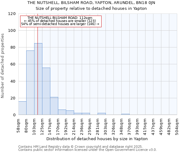 THE NUTSHELL, BILSHAM ROAD, YAPTON, ARUNDEL, BN18 0JN: Size of property relative to detached houses in Yapton