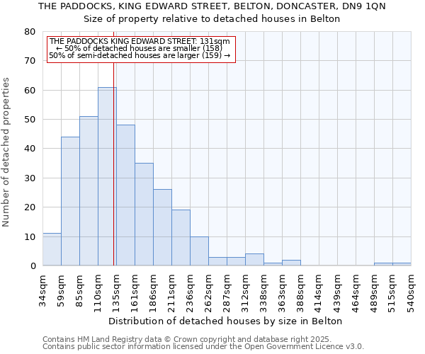 THE PADDOCKS, KING EDWARD STREET, BELTON, DONCASTER, DN9 1QN: Size of property relative to detached houses in Belton