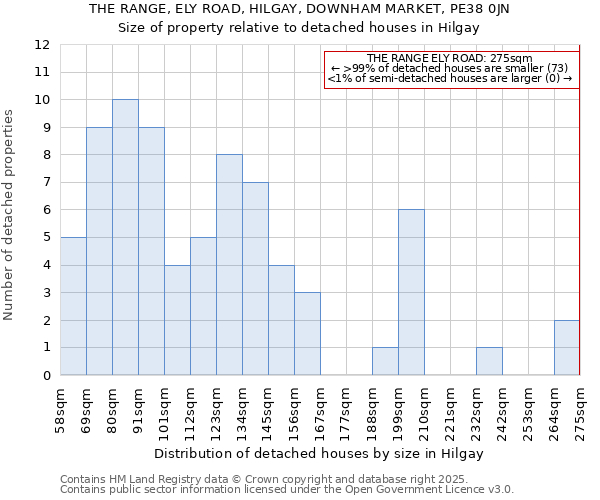 THE RANGE, ELY ROAD, HILGAY, DOWNHAM MARKET, PE38 0JN: Size of property relative to detached houses in Hilgay