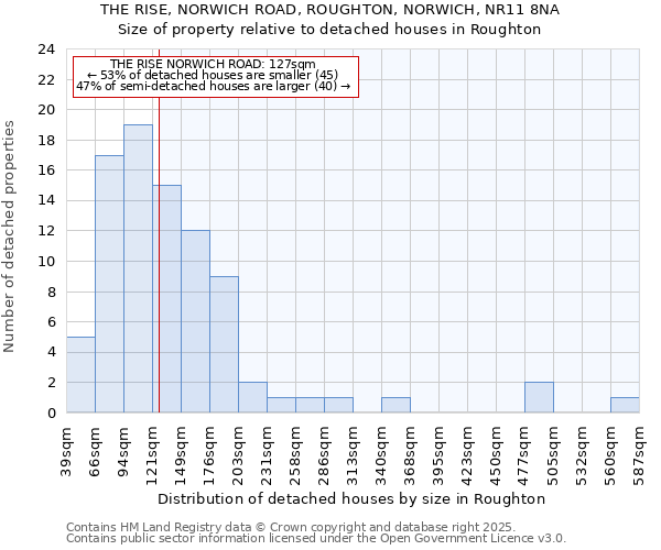 THE RISE, NORWICH ROAD, ROUGHTON, NORWICH, NR11 8NA: Size of property relative to detached houses in Roughton