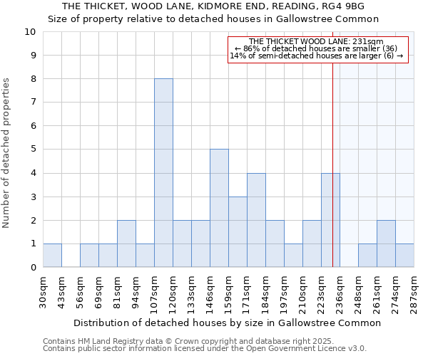 THE THICKET, WOOD LANE, KIDMORE END, READING, RG4 9BG: Size of property relative to detached houses in Gallowstree Common