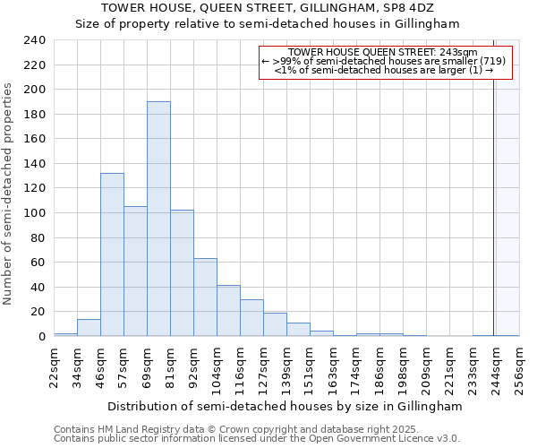 TOWER HOUSE, QUEEN STREET, GILLINGHAM, SP8 4DZ: Size of property relative to detached houses in Gillingham