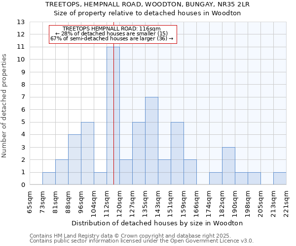 TREETOPS, HEMPNALL ROAD, WOODTON, BUNGAY, NR35 2LR: Size of property relative to detached houses in Woodton