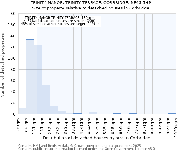 TRINITY MANOR, TRINITY TERRACE, CORBRIDGE, NE45 5HP: Size of property relative to detached houses in Corbridge