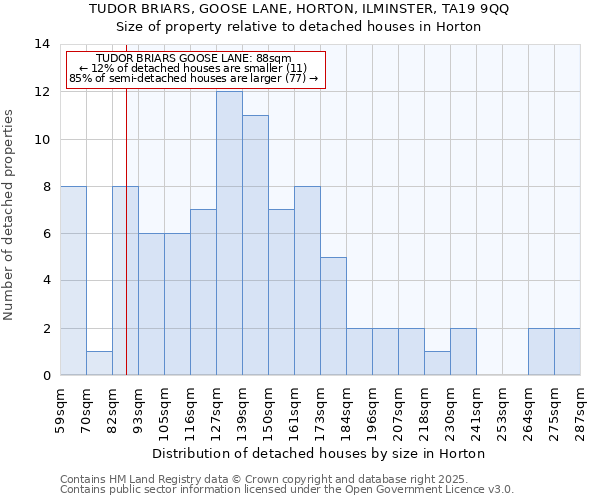 TUDOR BRIARS, GOOSE LANE, HORTON, ILMINSTER, TA19 9QQ: Size of property relative to detached houses in Horton