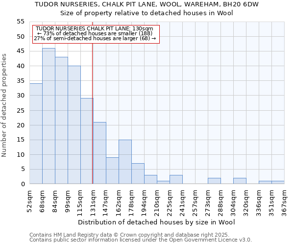 TUDOR NURSERIES, CHALK PIT LANE, WOOL, WAREHAM, BH20 6DW: Size of property relative to detached houses in Wool