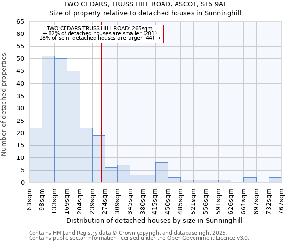 TWO CEDARS, TRUSS HILL ROAD, ASCOT, SL5 9AL: Size of property relative to detached houses in Sunninghill