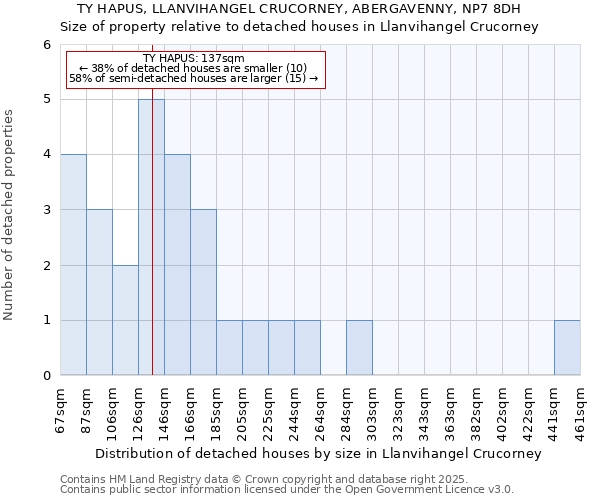 TY HAPUS, LLANVIHANGEL CRUCORNEY, ABERGAVENNY, NP7 8DH: Size of property relative to detached houses in Llanvihangel Crucorney