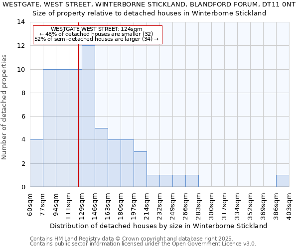 WESTGATE, WEST STREET, WINTERBORNE STICKLAND, BLANDFORD FORUM, DT11 0NT: Size of property relative to detached houses in Winterborne Stickland