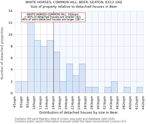 WHITE HORSES, COMMON HILL, BEER, SEATON, EX12 3AQ: Size of property relative to detached houses in Beer