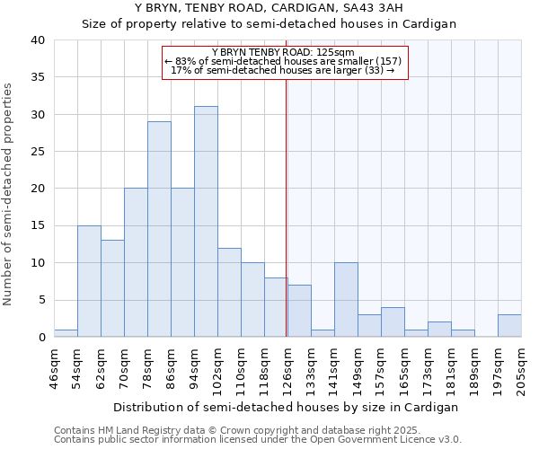 Y BRYN, TENBY ROAD, CARDIGAN, SA43 3AH: Size of property relative to detached houses in Cardigan