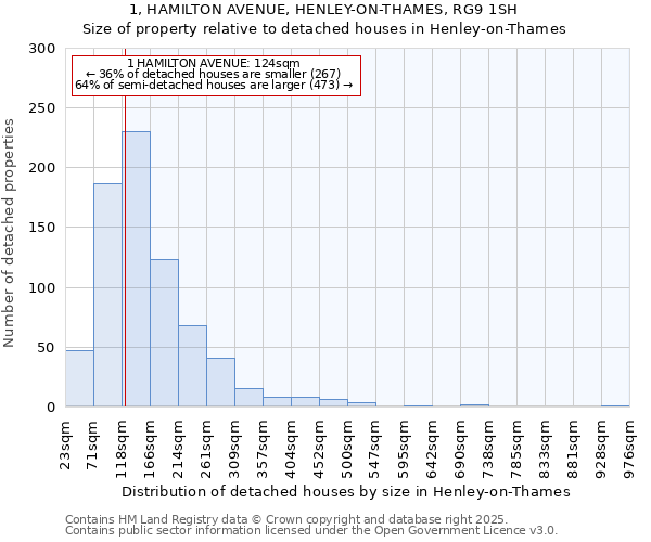 1, HAMILTON AVENUE, HENLEY-ON-THAMES, RG9 1SH: Size of property relative to detached houses in Henley-on-Thames