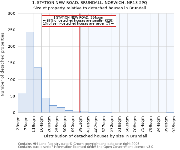 1, STATION NEW ROAD, BRUNDALL, NORWICH, NR13 5PQ: Size of property relative to detached houses houses in Brundall