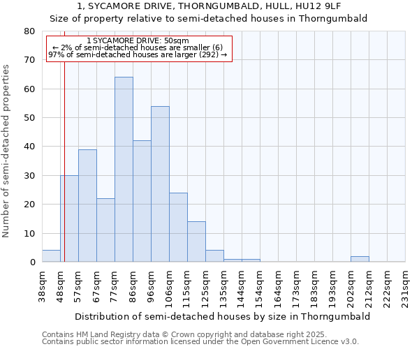 1, SYCAMORE DRIVE, THORNGUMBALD, HULL, HU12 9LF: Size of property relative to semi-detached houses houses in Thorngumbald