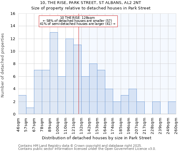 10, THE RISE, PARK STREET, ST ALBANS, AL2 2NT: Size of property relative to detached houses in Park Street