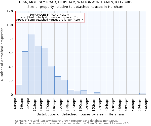 106A, MOLESEY ROAD, HERSHAM, WALTON-ON-THAMES, KT12 4RD: Size of property relative to detached houses houses in Hersham