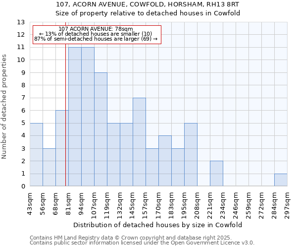 107, ACORN AVENUE, COWFOLD, HORSHAM, RH13 8RT: Size of property relative to detached houses houses in Cowfold
