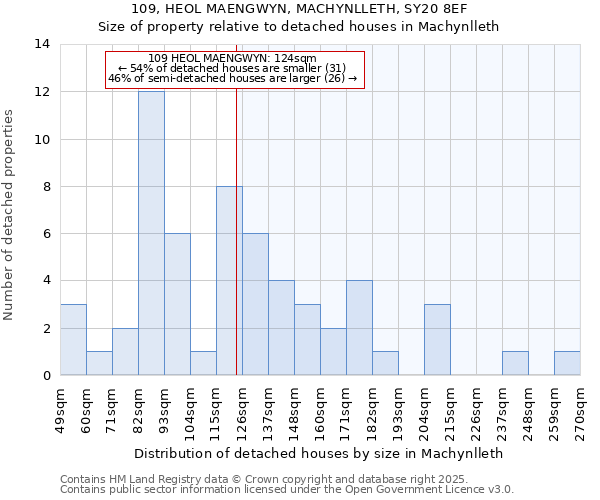 109, HEOL MAENGWYN, MACHYNLLETH, SY20 8EF: Size of property relative to detached houses houses in Machynlleth