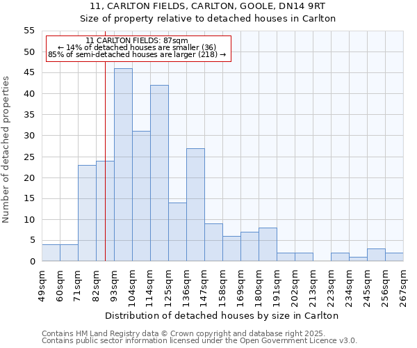 11, CARLTON FIELDS, CARLTON, GOOLE, DN14 9RT: Size of property relative to detached houses houses in Carlton