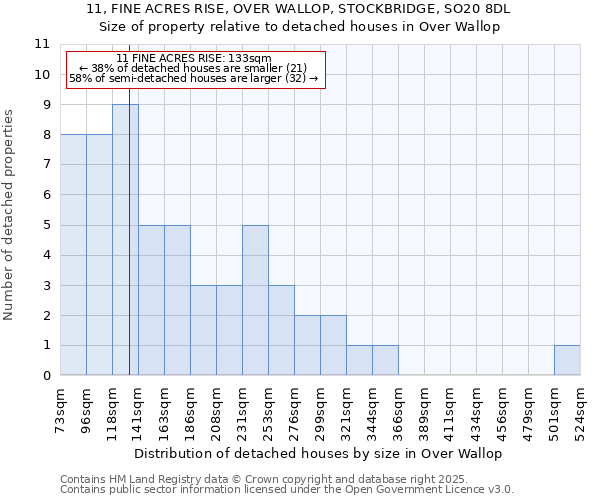 11, FINE ACRES RISE, OVER WALLOP, STOCKBRIDGE, SO20 8DL: Size of property relative to detached houses in Over Wallop