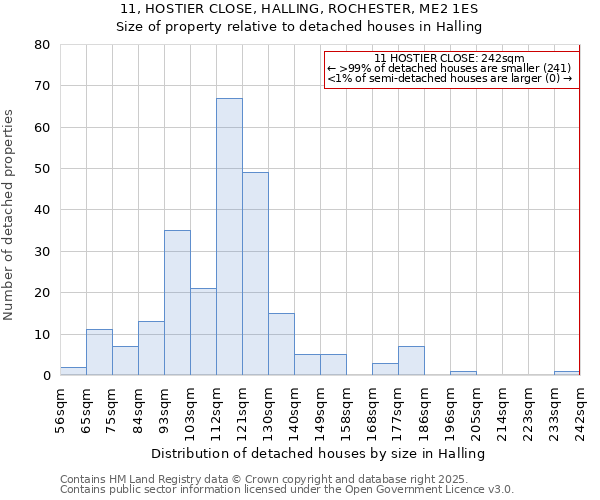 11, HOSTIER CLOSE, HALLING, ROCHESTER, ME2 1ES: Size of property relative to detached houses houses in Halling