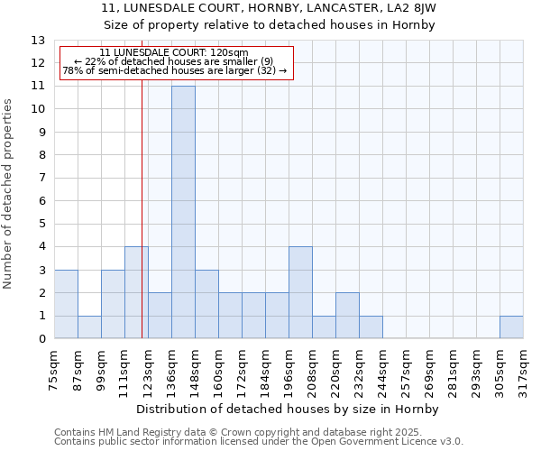 11, LUNESDALE COURT, HORNBY, LANCASTER, LA2 8JW: Size of property relative to detached houses in Hornby