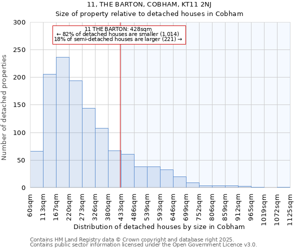 11, THE BARTON, COBHAM, KT11 2NJ: Size of property relative to detached houses houses in Cobham