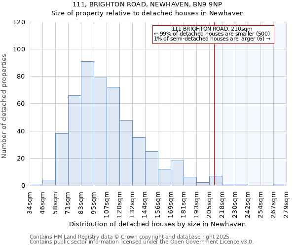 111, BRIGHTON ROAD, NEWHAVEN, BN9 9NP: Size of property relative to detached houses houses in Newhaven