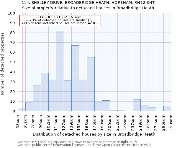 114, SHELLEY DRIVE, BROADBRIDGE HEATH, HORSHAM, RH12 3NT: Size of property relative to detached houses in Broadbridge Heath