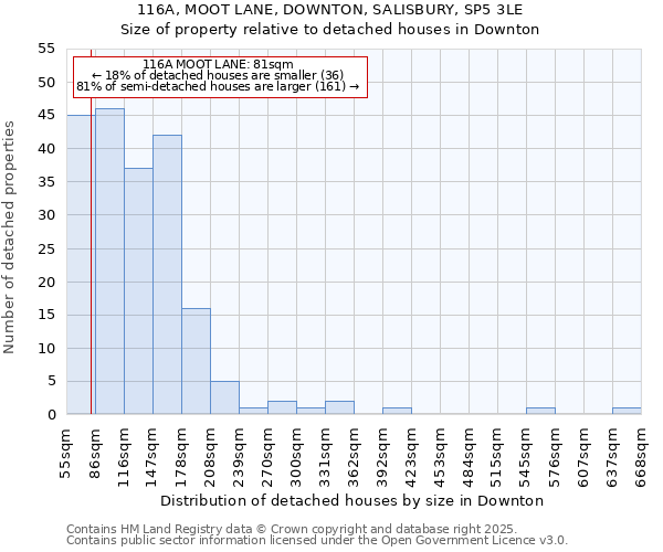 116A, MOOT LANE, DOWNTON, SALISBURY, SP5 3LE: Size of property relative to detached houses houses in Downton
