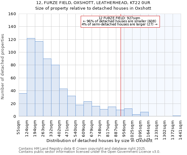 12, FURZE FIELD, OXSHOTT, LEATHERHEAD, KT22 0UR: Size of property relative to detached houses houses in Oxshott