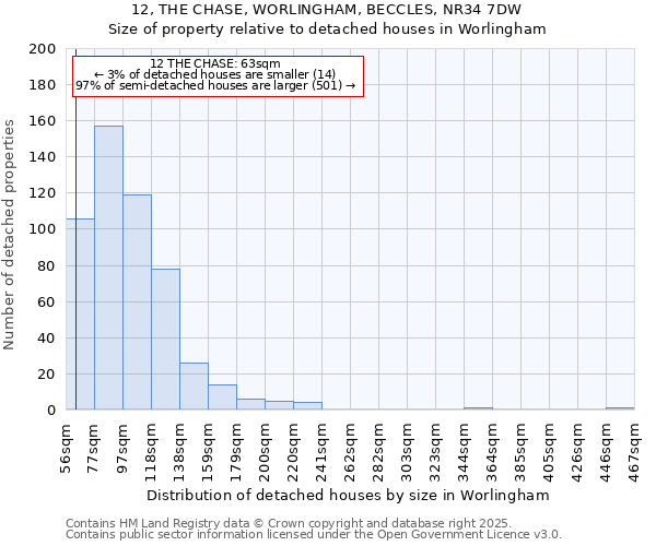 12, THE CHASE, WORLINGHAM, BECCLES, NR34 7DW: Size of property relative to detached houses houses in Worlingham