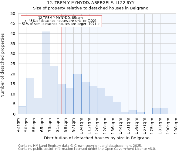12, TREM Y MYNYDD, ABERGELE, LL22 9YY: Size of property relative to detached houses houses in Belgrano