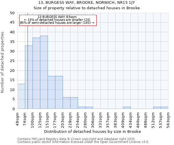 13, BURGESS WAY, BROOKE, NORWICH, NR15 1JY: Size of property relative to detached houses in Brooke