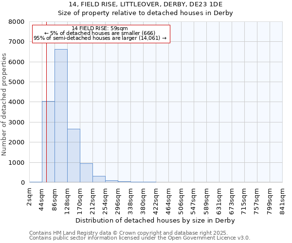 14, FIELD RISE, LITTLEOVER, DERBY, DE23 1DE: Size of property relative to detached houses houses in Derby