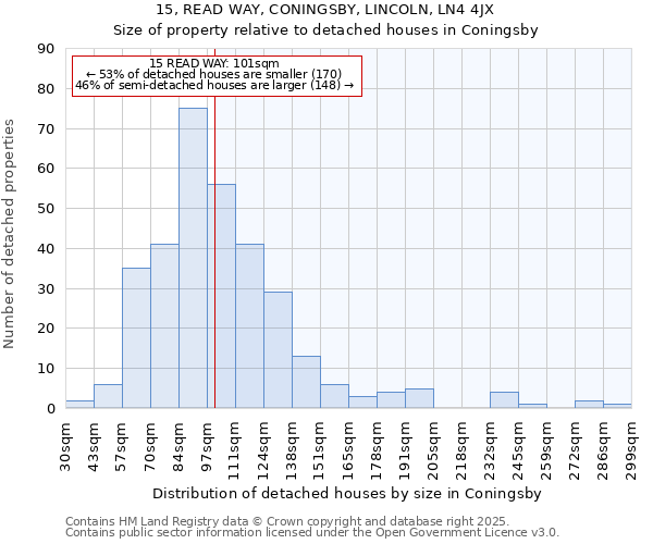 15, READ WAY, CONINGSBY, LINCOLN, LN4 4JX: Size of property relative to detached houses houses in Coningsby