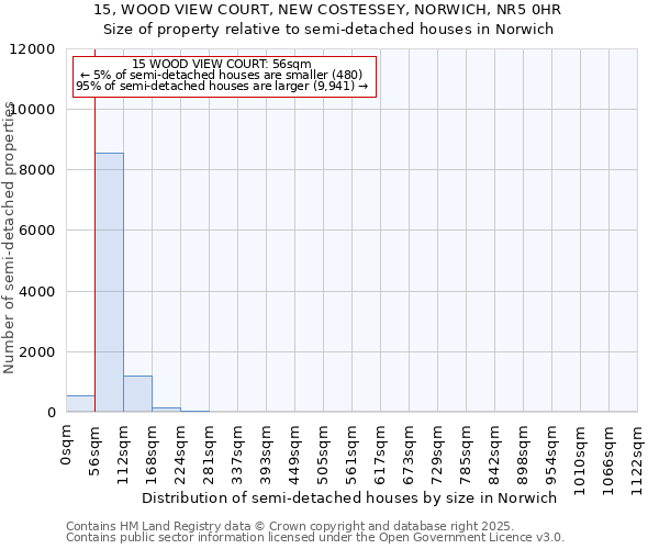 15, WOOD VIEW COURT, NEW COSTESSEY, NORWICH, NR5 0HR: Size of property relative to detached houses in Norwich