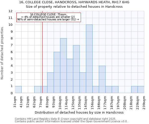 16, COLLEGE CLOSE, HANDCROSS, HAYWARDS HEATH, RH17 6HG: Size of property relative to detached houses houses in Handcross
