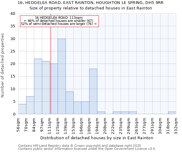 16, HEDGELEA ROAD, EAST RAINTON, HOUGHTON LE SPRING, DH5 9RR: Size of property relative to detached houses houses in East Rainton