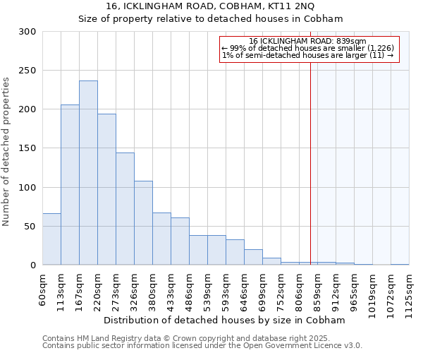16, ICKLINGHAM ROAD, COBHAM, KT11 2NQ: Size of property relative to detached houses houses in Cobham