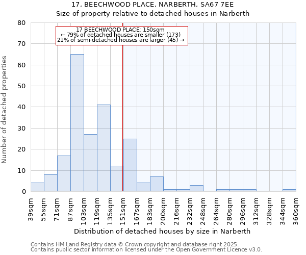 17, BEECHWOOD PLACE, NARBERTH, SA67 7EE: Size of property relative to detached houses houses in Narberth
