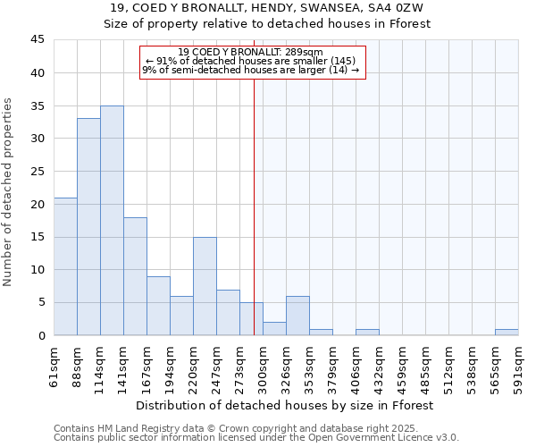 19, COED Y BRONALLT, HENDY, SWANSEA, SA4 0ZW: Size of property relative to detached houses in Fforest