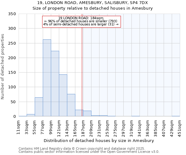 19, LONDON ROAD, AMESBURY, SALISBURY, SP4 7DX: Size of property relative to detached houses houses in Amesbury