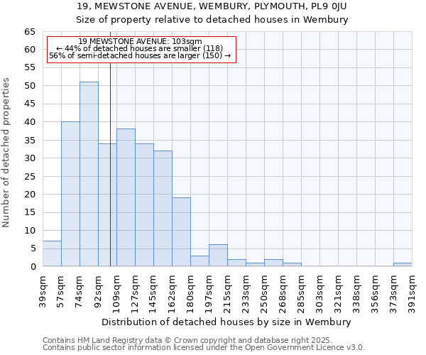 19, MEWSTONE AVENUE, WEMBURY, PLYMOUTH, PL9 0JU: Size of property relative to detached houses in Wembury