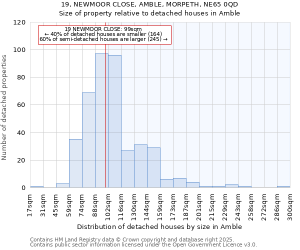 19, NEWMOOR CLOSE, AMBLE, MORPETH, NE65 0QD: Size of property relative to detached houses houses in Amble